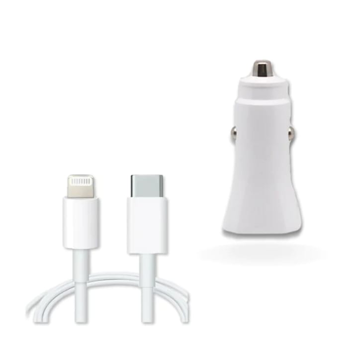 CARGADOR DE IPHONE DE 20 W PARA CARRO CON CABLE DE DATOS DE 1 METRO