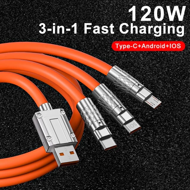 Cable 3 en 1, Súper Resistente y Ultra Rápido Siliconado de 7 Milimetros