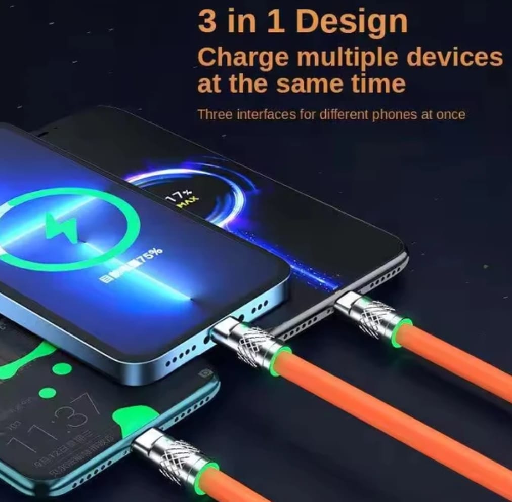 Cable 3 en 1, Súper Resistente y Ultra Rápido Siliconado de 7 Milimetros