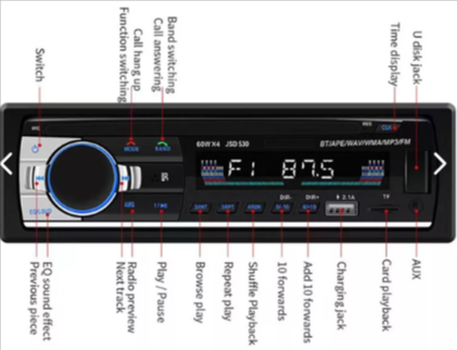 Radio Universal para Carro Bluetooth USB Micro SD Auxiliar 3.5mm