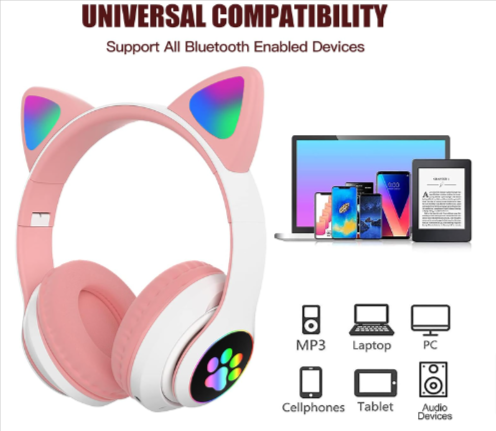 Auriculares Bluetooth Orejas De Gato RGB