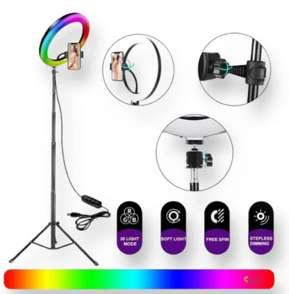 ARO DE LUZ PROFESIONAL RGB CON TRIPODE DE HASTA 2 METROS