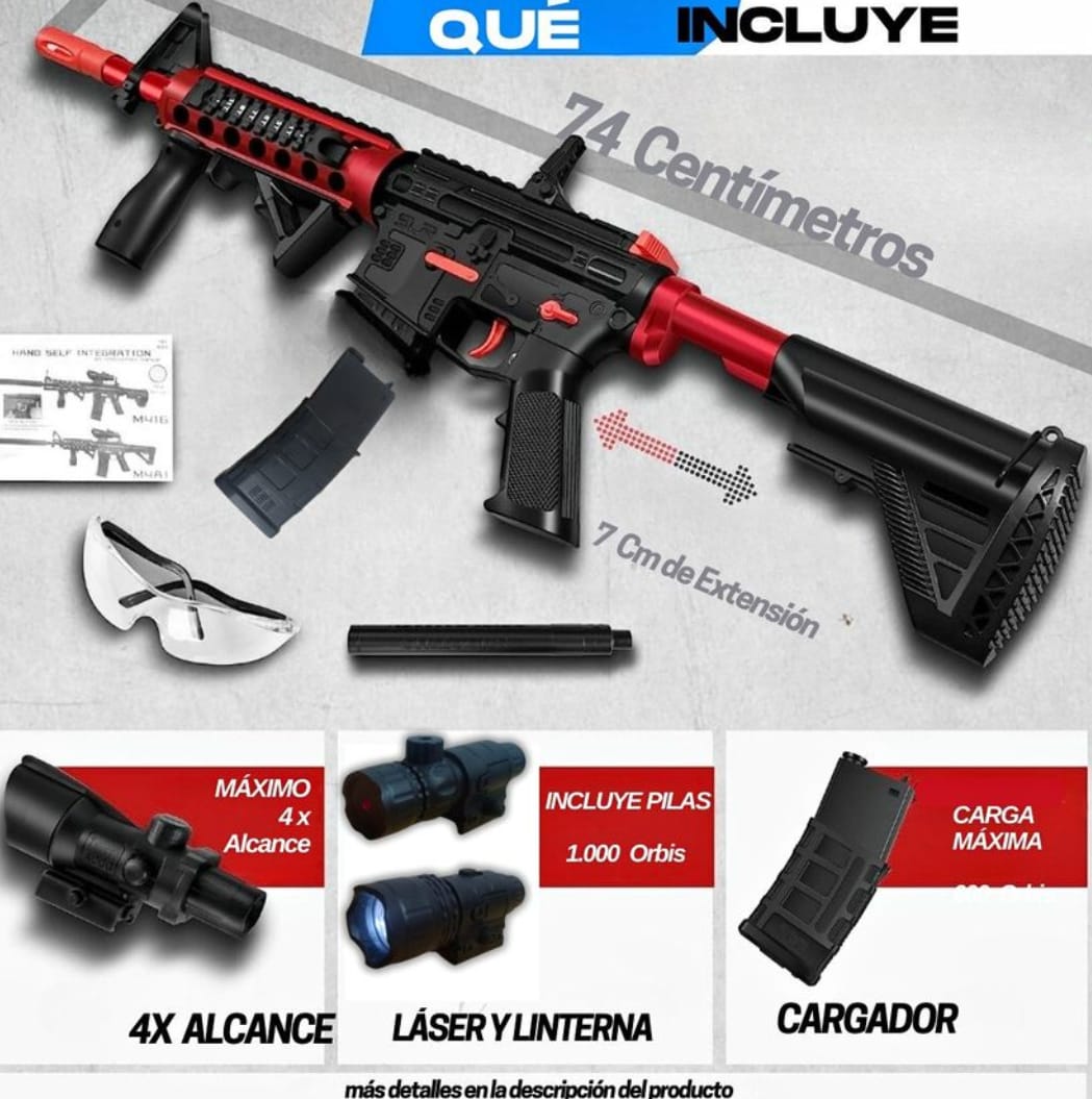 Rifle Realista Pistola de Hidrogel M416 Con Accesorios Full