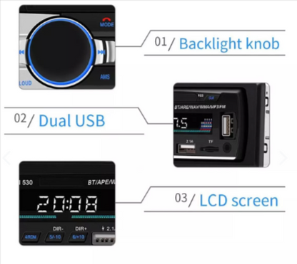 Radio Universal para Carro Bluetooth USB Micro SD Auxiliar 3.5mm