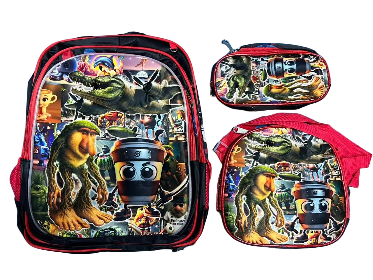 Set de Maleta Escolar Infantil x3 con Diseño 3D y Luces LED (Maleta + Lonchera + Cartuchera)