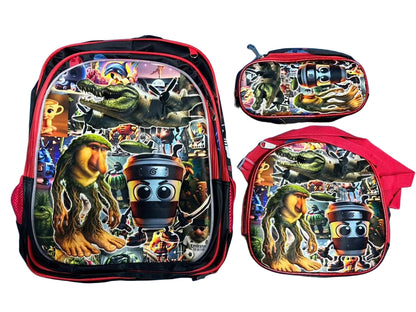 Set de Maleta Escolar Infantil x3 con Diseño 3D y Luces LED (Maleta + Lonchera + Cartuchera)