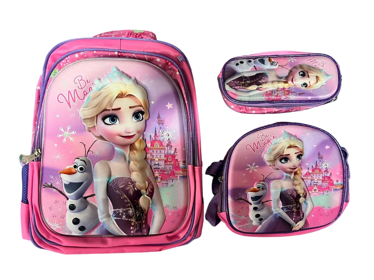 Set de Maleta Escolar Infantil x3 con Diseño 3D y Luces LED (Maleta + Lonchera + Cartuchera)