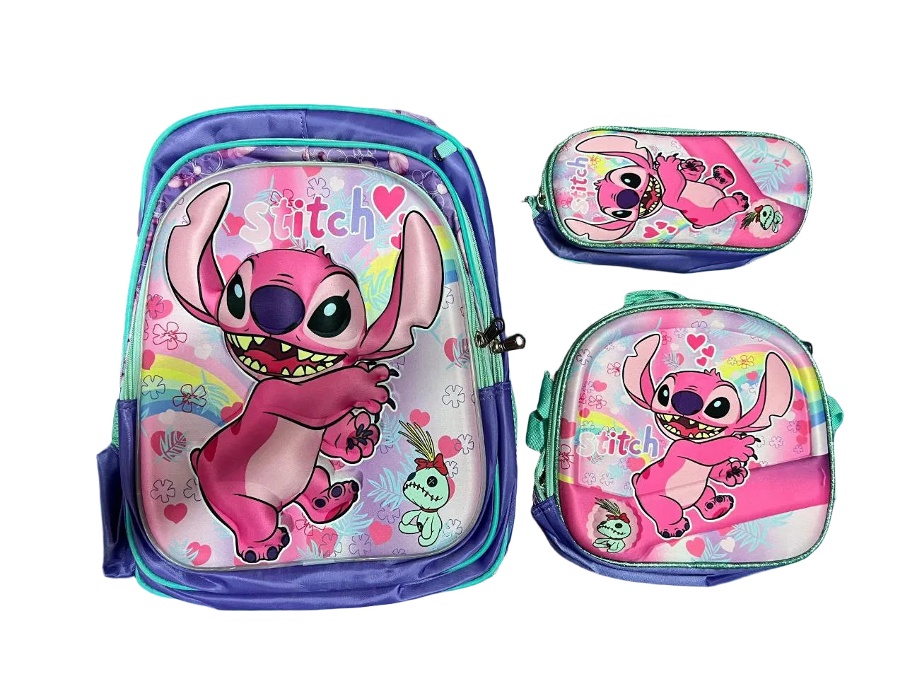 Set de Maleta Escolar Infantil x3 con Diseño 3D y Luces LED (Maleta + Lonchera + Cartuchera)