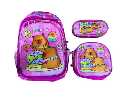 Set de Maleta Escolar Infantil x3 con Diseño 3D y Luces LED (Maleta + Lonchera + Cartuchera)