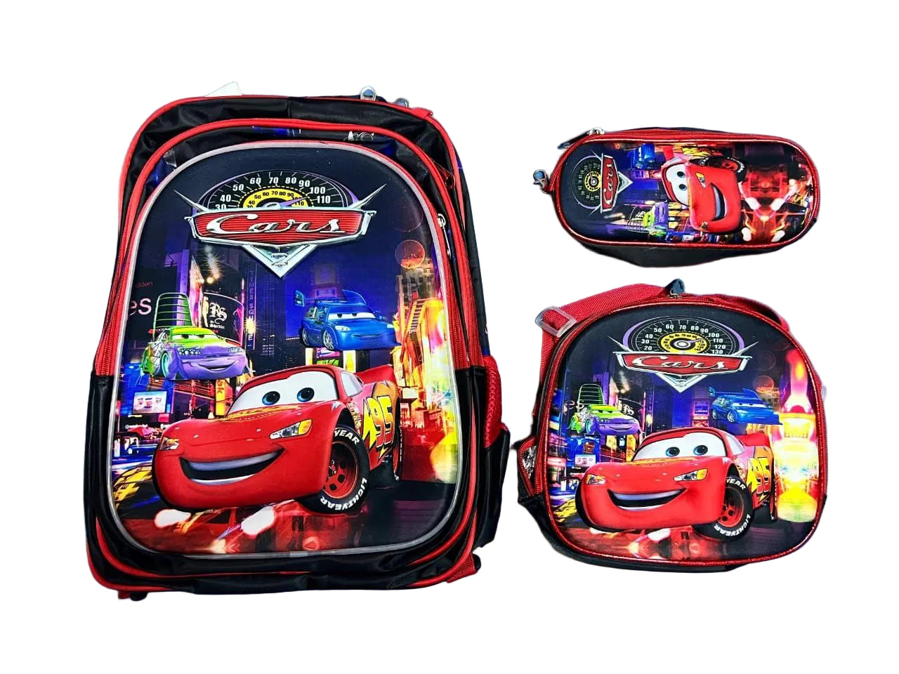 Set de Maleta Escolar Infantil x3 con Diseño 3D y Luces LED (Maleta + Lonchera + Cartuchera)
