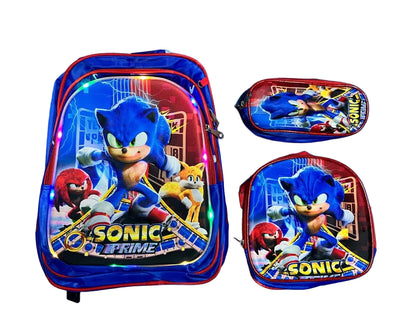 Set de Maleta Escolar Infantil x3 con Diseño 3D y Luces LED (Maleta + Lonchera + Cartuchera)