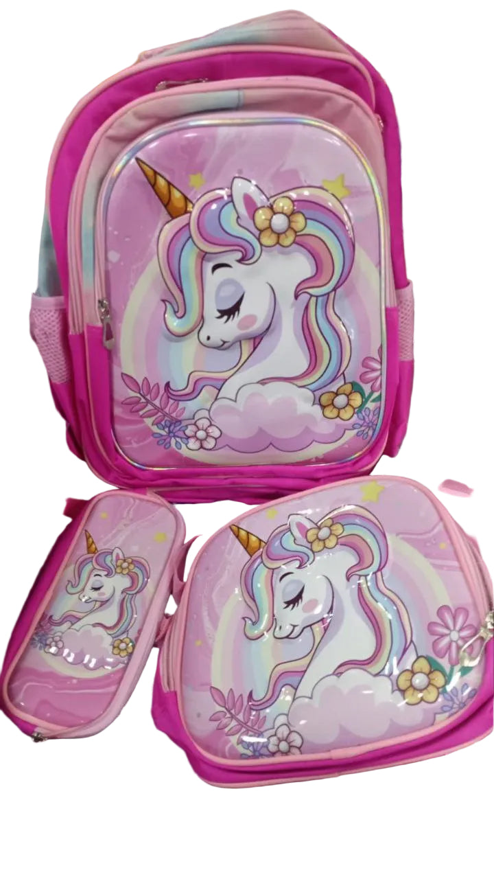 Set de Maleta Escolar Infantil x3 con Diseño 3D y Luces LED (Maleta + Lonchera + Cartuchera)
