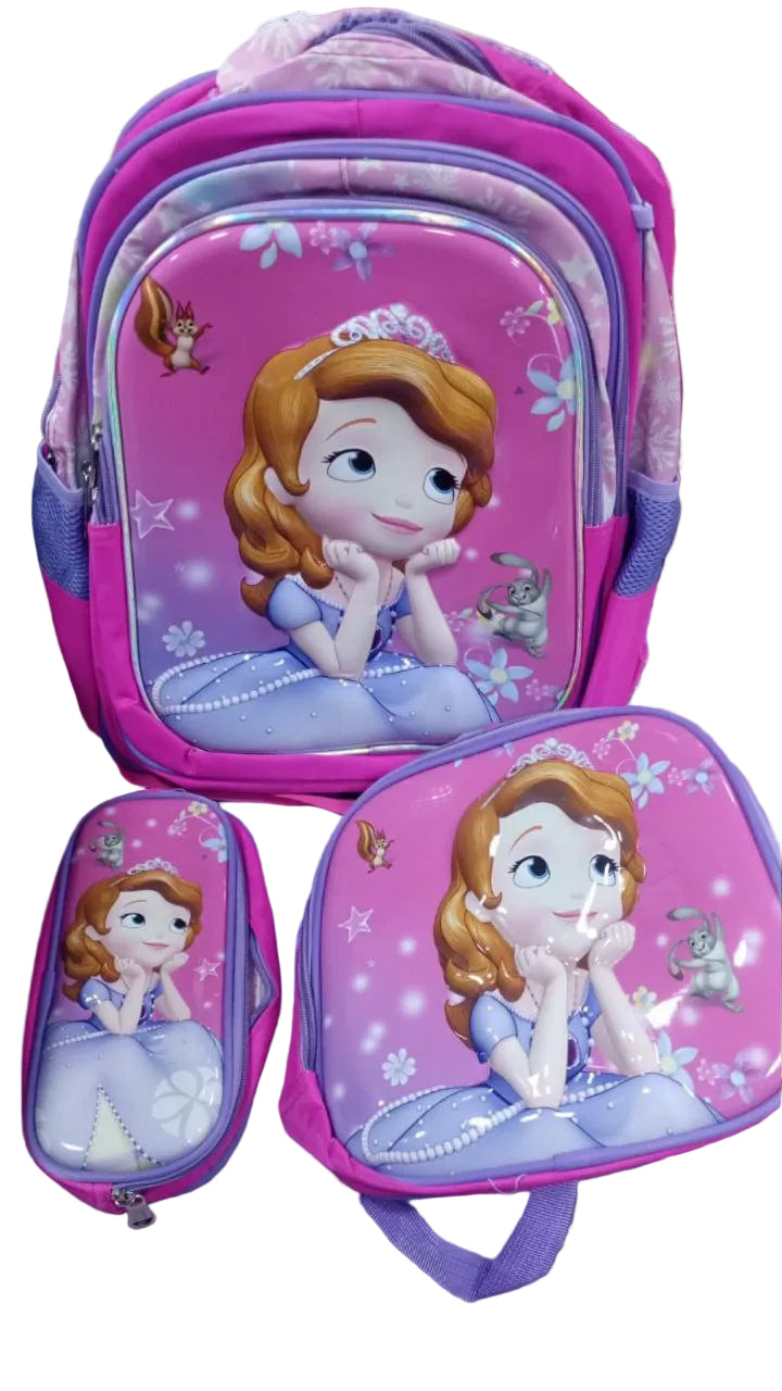 Set de Maleta Escolar Infantil x3 con Diseño 3D y Luces LED (Maleta + Lonchera + Cartuchera)
